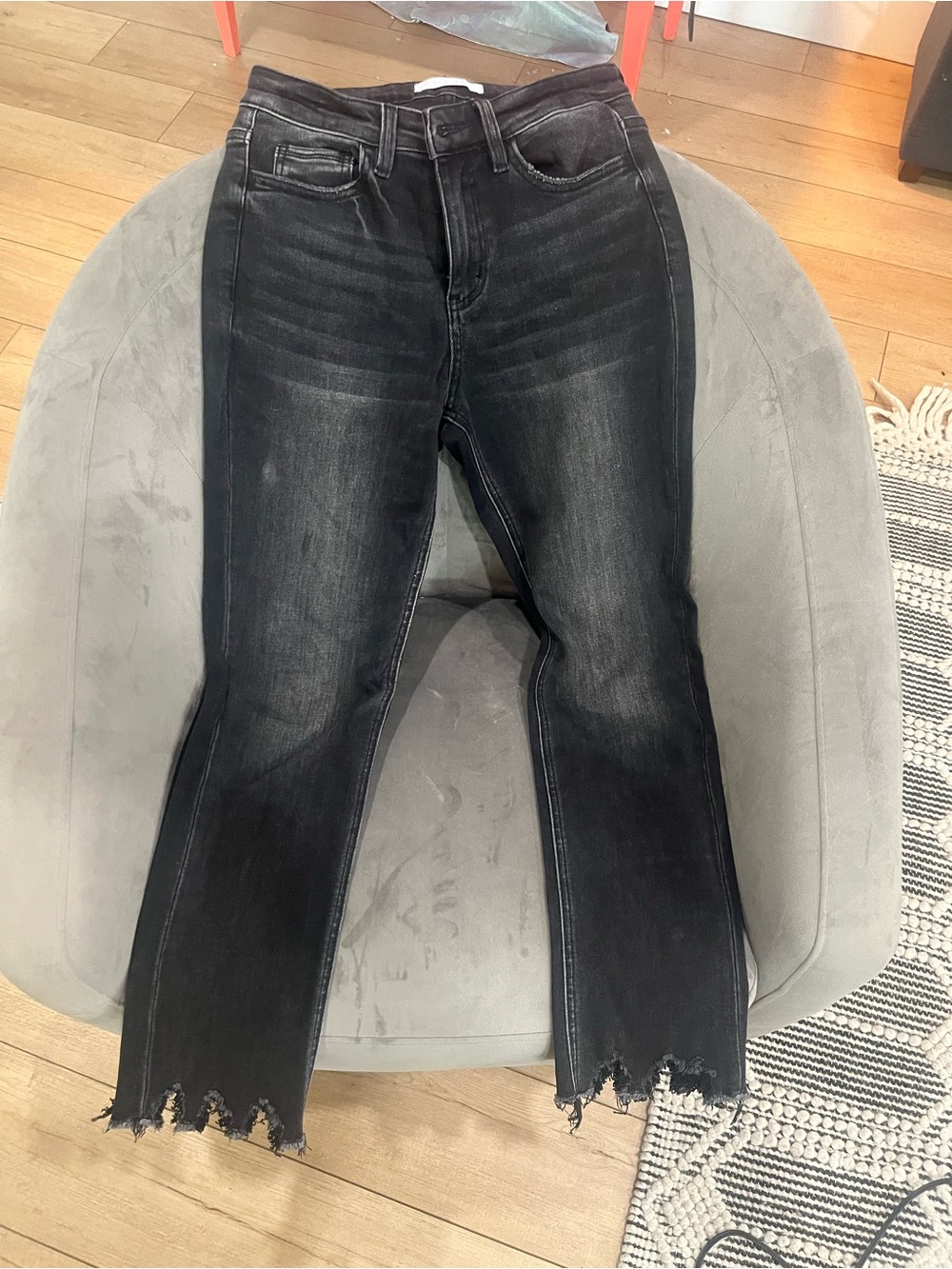 Women’s Black Washed Crop Jeans with Raw Hem